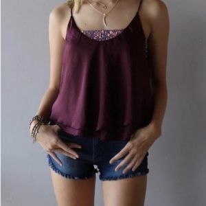 NWT Free People Intimately Turn It On Cami Vetiver Bloom sequin Purple